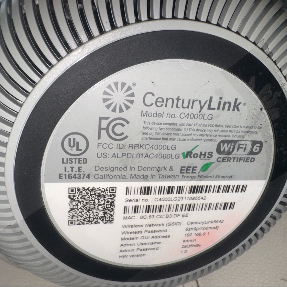 CenturyLink C4000LG Modem DSL Wifi Router w/ Power Adapter S7 - Picture 2 of 3